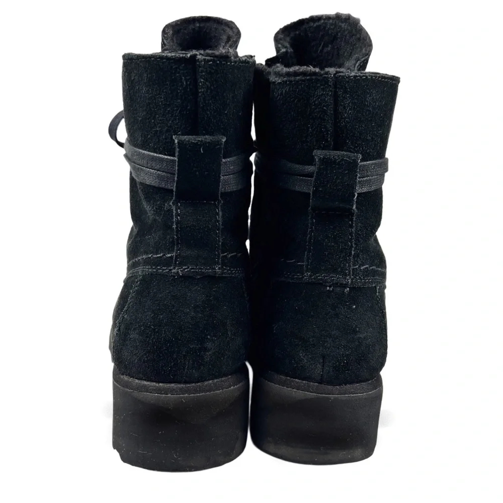 BearPaw Womens Black Suede Lace Up Boots Size 9